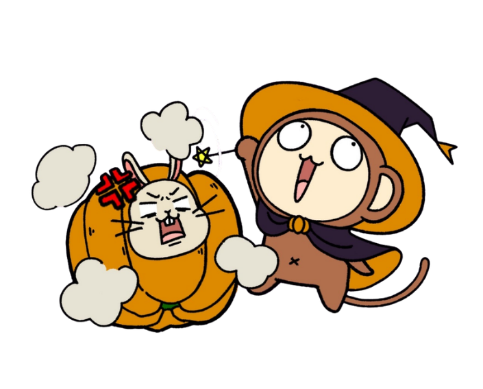 Gawk in a wizard costume casting a star spell at an angry rabbit